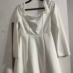 Elegant White Dress with Pearl Accents